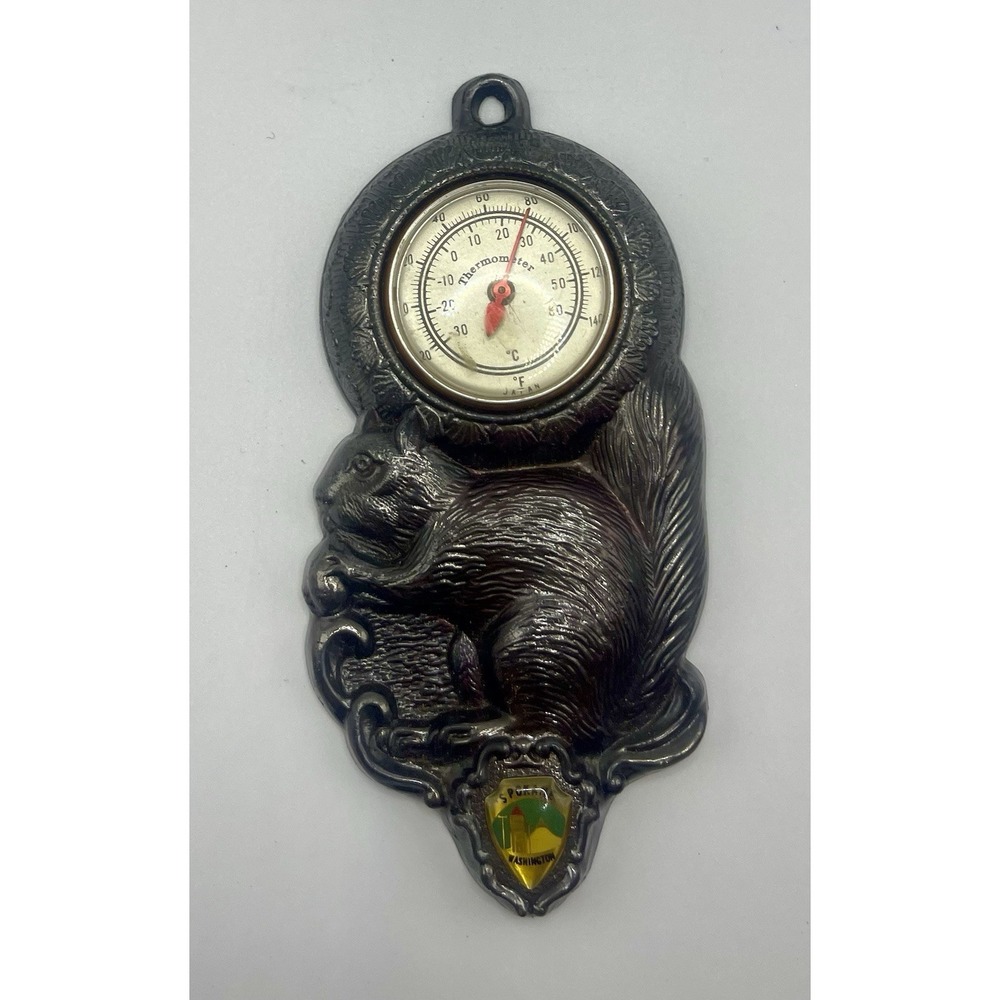 Squirrel Bronzed Wall Thermometer 4.5" Spokane, WA Travel Souvenir Made in Japan